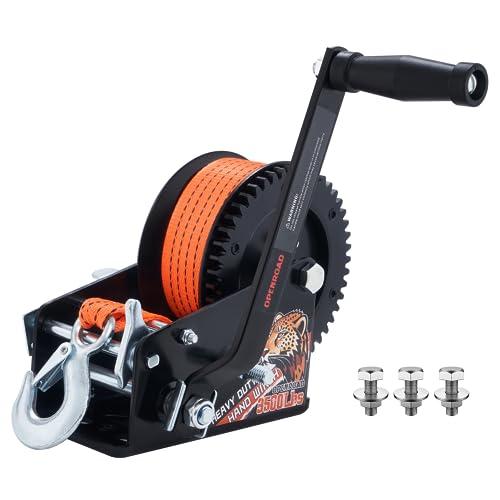 OPENROAD 3500LB Boat Trailer Winch - Heavy Duty Hand Winch with 32 FT Orange Strap, 2-Way Ratchet With 4:1/8:1 Gear - Ideal for Boat, Truck, Trailer, RV, ATV and Jet Ski - Includes Installation Screws