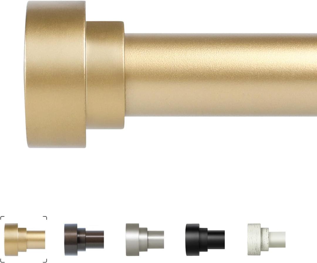Gold Curtain Rods (4FT),1 Inch Heavy Duty Curtain Rods,Adjustable Curtain Rod Set,Modern Decorative Drapery Rods,Telescoping Single Window Curtains Rods Brass Gold