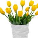 15 Pcs Yellow Artificial Tulips Fake Flowers, Premium Latex Lifelike Texture, UV Resistant Waterproof Faux Tulip Bouquets with Snap-on Petals for Outdoor, Home, Wedding Decor