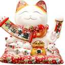 Chinese Lucky Statue Cat -Chinese Ceramic Waving Arm Fortune Cat, Japanese Money Cat, Large Moving Arm Good Luck Cat for Home, Office, Store Decor (Ys14#)