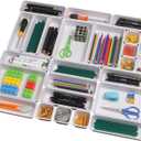 Set of 24 Interlocking Desk Drawer Organizer Tray Dividers Plastic Shallow Narrow Drawers Organizers Separators Storage Bins Container for Kitchen Bathroom Makeup Office Vanity Bedroom Dresser White