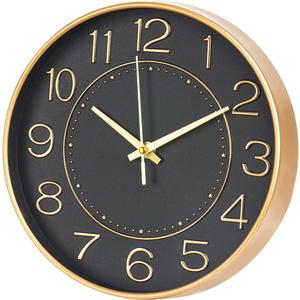 HZDHCLH Modern Wall Clocks Battery Operated,10 inch Black and Gold Clock for Wall,Silent Small Wall Clock for Living Room Bedroom Kitchen Office Nursery Decor