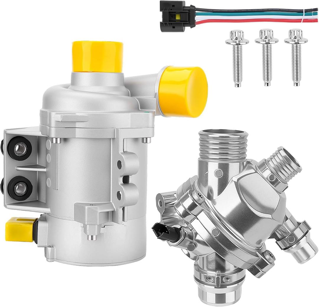 11517586925 Electric Engine Water Pump &11537536655 Thermostat Compatible with BMW 128i 323i 323xi 328i 330i 525i 528i 528xi 530i 530xi X3 X5 Replace#11517563183 11517546994 11517586924