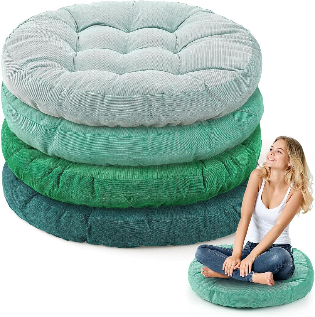 Jerify Floor Pillow Cushions Large Round Square Large Meditation Floor Pillow for Classroom Adult Meditation Picnic Party Seating Learning Daycare School(Round,Gradual Green,4 Pcs)