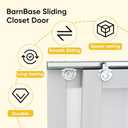 BarnBase Sliding Closet Door 72"(Double 37") x 80", Full-Lite Frosted Glass Closet Door with Hardware Kit & Matching Fascia, Sturdy Solid Wood & MDF with Water-Proof PVC Surface, Pre-Drilled