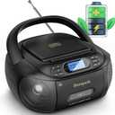 CD Cassette Player Combo, Hernpark Rechargeable Boombox with Bluetooth 5.1, Tape Recording, FM Radio, Super Bass, Stereo Sound, Aux/USB Drive, Headphones Jack, Boom Box for Indoor Outdoor (Black)