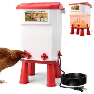Heated Chicken Waterer- Chicken Water Heater for Winter with 4 Horizontal Nipples and Detachable Legs,3 Adjustable Heights,Winter-Proof Poultry Drinker for Chicks, Ducks and Quail-3 Gallon