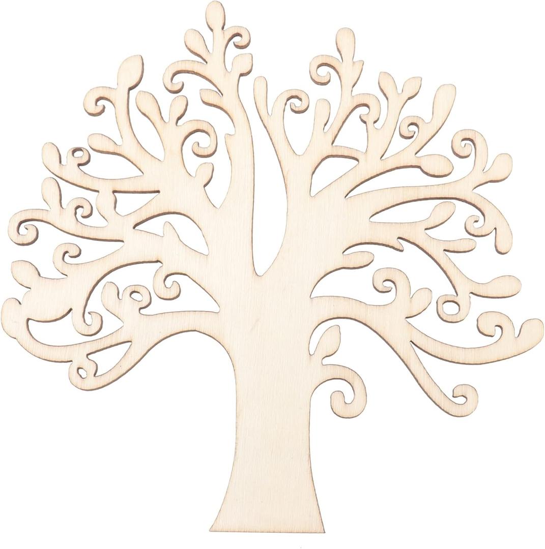 UEETEK 10pcs Family Tree Wood Cutout Blank Wooden Embellishments for DIY Crafts (Wood Color)