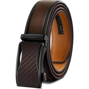 BULLIANT Mens Ratchet Belt,Leather Adjustable Slide Belt For Gift Mens Dress Casual 1 3/8",Size Adjustable (Brown)