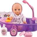 Liberty Imports Baby Bath Toys 13-Inch Little Newborn Doll Bath Set - Real Working Bathtub with Detachable Shower Spray and Accessories for Kids Pretend Play