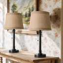 Oneach 19.5 Table Lamps Set of 2, Pull Chain Switch Bedside Table Lamps, Farmhouse Nightstand Lamp with Unique Natural Shade, Small Lamp for Living Room, Bedroom, Home Office, Nursery (Dark Browm-2Pack)