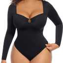 FeelinGirl Shapewear Bodysuit for Women Long Sleeve Tummy Control Body Suits Seamless Thong Body Shaper (Large, Black)
