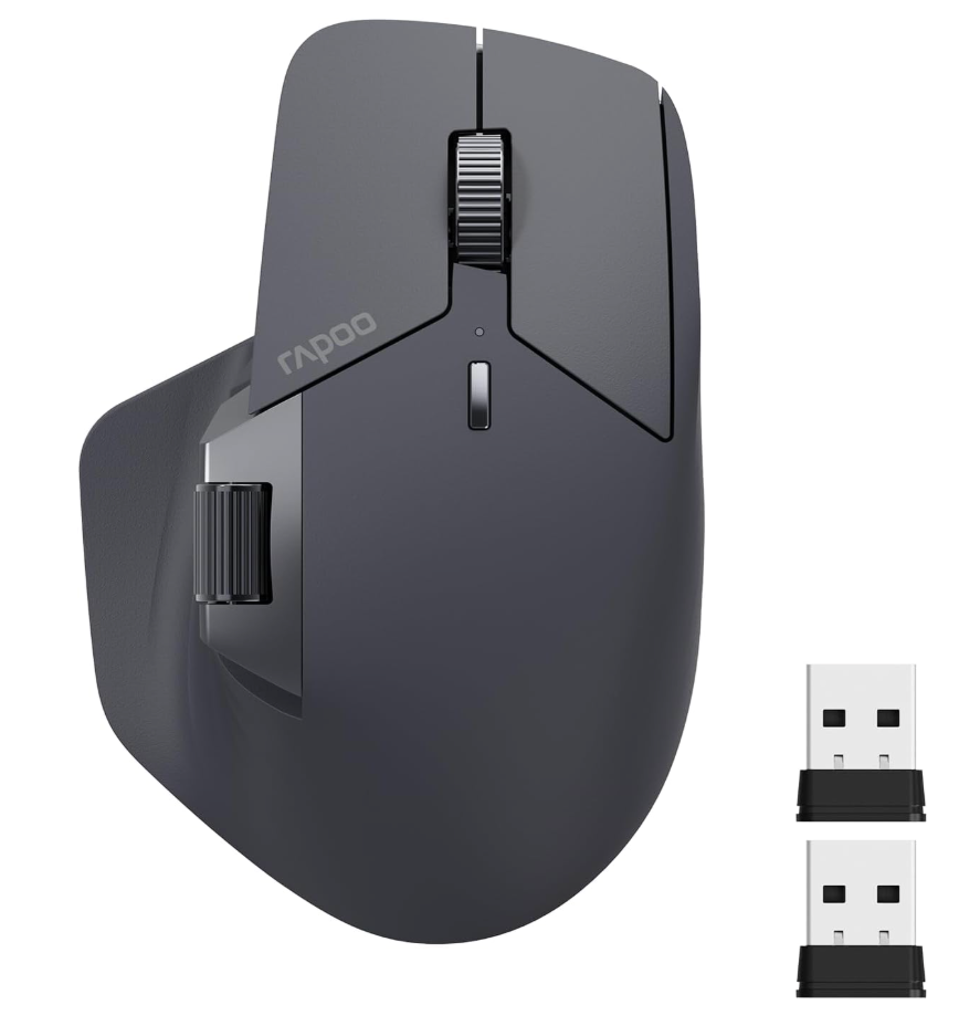Rapoo MT760 MultiDevice Wireless Mouse, Bluetooth 5.0 and 2.4G MultiMode Connection, Up to 4 Devices, 11 Programmable Buttons, 4K DPI, 90 Days Battery Life, PC, Matte Black