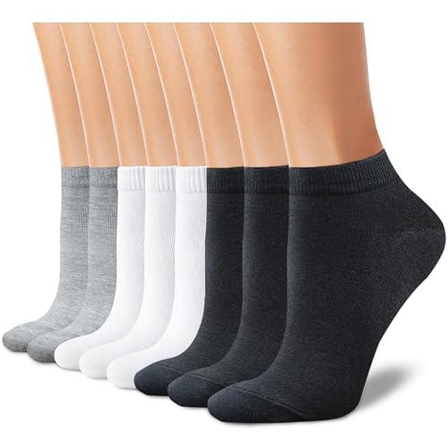 CHARMKING 6 Pairs Ankle Novelty Socks for Women Non Slip Cotton Socks No Show Socks Classic Low Cut Casual Socks (Black+White+Grey)