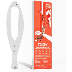 Cat Door Latch, 1 Pcs Cat Door Stopper Pet Door Latch to Keep Dog Out of Litter Box and Food, Door Prop for Cat with 5 Adjustable Size Strap 2.5-6" Wide, No Measuring, Easy to Install, White