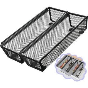 2PCS Drawer Organizer, Mesh Drawer Organizer with Interlocking Arm for Utensil, Cosmetic, Flatware, Pen (9 * 3 * 2 Inches, Black)