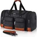 Voylic Canvas Duffle Bag For Travel, 50L Expandable Carry on Overnight Travel Duffel Bags with Laptop Compartments Weekend Gym Bag for Men(Black)