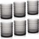 JPPSUJJ Cocktail Glasses 10 oz Hobnail Drinking Glasses Set of 6, Vintage Glassware, Textured Glass Cups Bubble Glasses Water Glasses Old Fashion Jupiter Glasses Set, Grey (Gray)