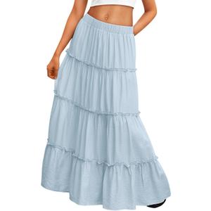 Trendy Queen Vacation Outfits Long Skirts for Women Boho Maxi Skirt Elastic High Waist Dress with Pockets Fashion (Blue)
