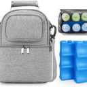 Breastmilk Cooler Bag with Ice Pack, Double Deck Breast Milk Storage for Breastfeeding, Nursing, Daycare, Insulated Lunch Bag with Strap