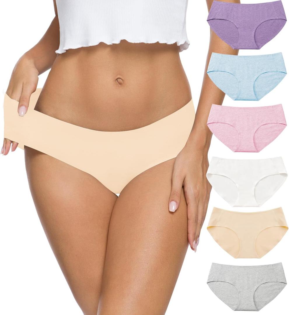 Altheanray Womens Underwear Cotton Underwear for Women Seamless Hipster Bikini Briefs Panties 6 Pack (Medium, Lightcolor)