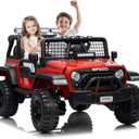 Garvee 24V 2-Seater Kids Electric Truck with Parent Remote Control, 100Min Ride-on Car, 4WD Dual Motor, 2 Speeds, Spring Shock Absorber, LED Headlights, Siblings Gift Kids Electric Vehicle, Red