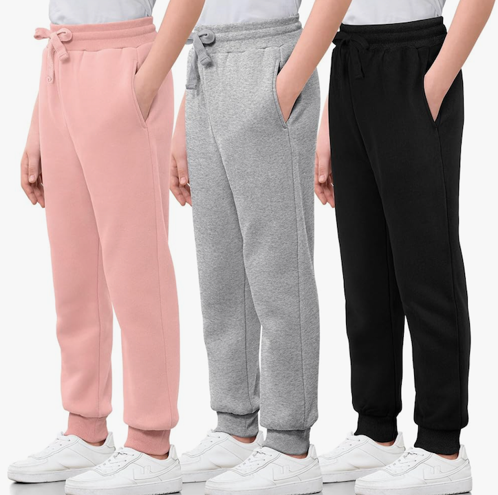 3 Pack Girls Sweatpants Cotton Fleece Girls Active Joggers Soft Athletic Sweat Pants for Kids Youth with Pocket Drawstring, S