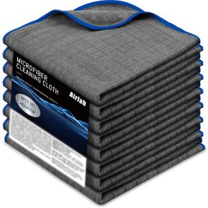 Airlab Microfiber Towels for Cars Wash Drying Auto Detailing, Highly Absorbent, Lint-Free, Streak-Free, All-Purpose Cleaning Cloths for Household, 16" x 16", Pack of 8, Grey