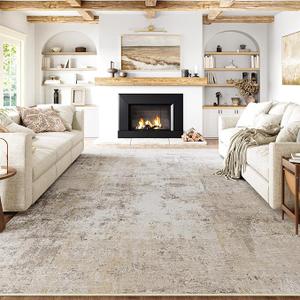 WondRg 9x12 Beige Grey Abstract Area Rug