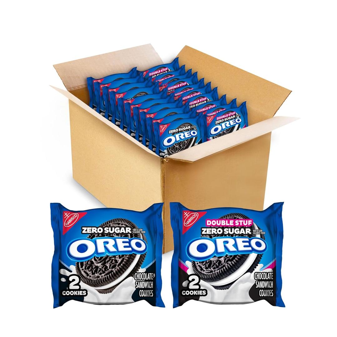 OREO Zero Sugar and OREO Double Stuf Zero Sugar Chocolate Sandwich Cookies Variety Pack, 20 Snack Packs (2 Cookies Each) (EXP 12/17/26)