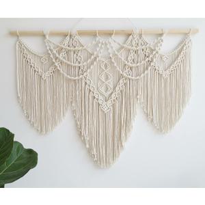 large macrame wall hanging - Boho Tapestry Macrame Wall Decor Art- Chic Bohemian Handmade Woven Tapestry Home Decoration for Bedroom Living Room Apartment Wedding Party - 43"x32" (Beige-fringe)