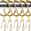 30 Pieces Metal Drapery Curtain Rings and 30 Pieces Hanging Metal Curtain Drapery Pin Hooks for Window Door Shower(32 mm, Gold)