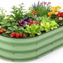 Raised Garden Bed 421 FT, Galvanized Metal Raised Planter Box, Vegetable Planting Container with Safety Edge Trim, Hardware & Gloves Included, Fruit Green for Backyard Patio Balcony