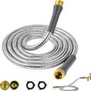 Metal Garden Hose 10ft Flexible Short Stainless Steel Water Hose Extension Female to Male Connector Kink Free Leader Lightweight Hoses for RV Hose Reel Box Yard Outdoor Sink Watering Tools Car wash