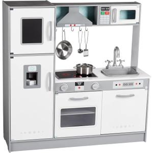 Amazon Basics Kids Kitchen Set, Play Kitchen Toy Playset for Toddlers, Preschoolers, 39"L x 11.8"W x 39"H, White & Gray