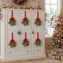 6 Pieces 9" Mini Christmas Wreaths for Kitchen Cabinet Small Christmas Candle Rings Eucalyptus Wreath Pillar Candle Rings Table Centerpieces Hanging Garlands for Front Door Window Decor (Red Berry)