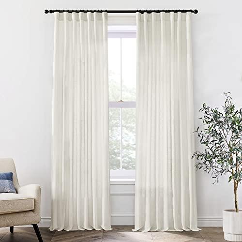 XTMYI Linen Drapery 92 Inch Curtains Length 2 Panels Set, Back Tab Sheer Window Curtains Living Room Bedroom, 50x92 Inches Long, Cream