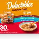 Delectables Lickable Treat Stew Wet Cat Treat Variety Pack, Food Topper, Hydrating, Grain-Free, No Fillers, No By-Products, No Added Preservatives, 1.4oz Pouch, 30ct (EXP 10/24/27)