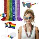 2 x Ainiel LGBTQ Pride Rainbow Accessories Set - Complete Costume with LGBT Rainbow Beads Necklaces Face Body Paint Sunglasses and Flag for Gay Lesbian