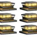 Solar Post Cap Lights 6 Pack, Fence Post Solar Lights, Warm White/Cool White Lighting, Black Waterproof Outdoor Post Lights for Garden Patio Porch, 4x4, 5x5 or 6x6 Vinyl/Wooden Posts