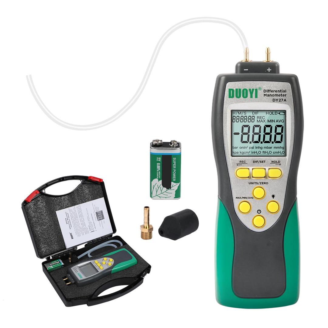 Manometer Gas Pressure Tester 241.3Kpa/35Psi Wide Range Digital Manometer Lp Gas Pressure Tester with 11 Pressure Units, MAX/MIN/AVG Measurement, Data Storage/Hold, 9V Battery