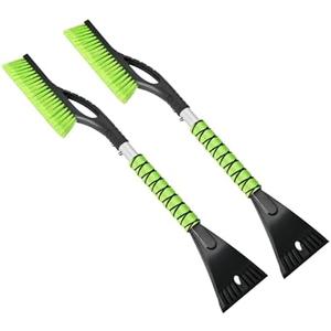 OUSHASAA 27" Snow Brush and Ice Scrapers for Car Windshield 2 Pack, Scratch-Free Bristle Head PVC Snow Brush & Foam Grip Window Snow Scraper Snow Removal Tool with Aluminum Body for Truck, SUV, Green