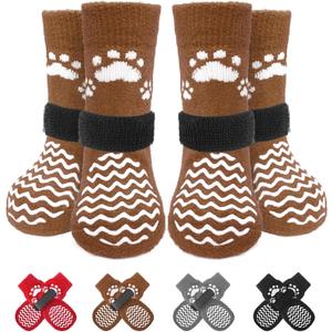 Anti Slip Dog Socks with Grippers for Hardwood Floors, Dog Shoes for Hot/Cold Pavement, Boots & Paws Protectors to Prevent Licking, Traction Booties for Senior Small Large Dogs (Medium)