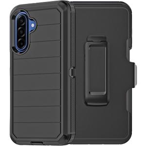 for Samsung Galaxy A17 Case with Belt Clip Holster & Kickstand, Heavy Duty 3-Layer Military Grade Rugged Full Body Protection Cover Case for Galaxy A17 5G (Black)