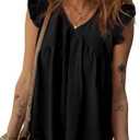 Dokotoo Womens Summer Tops Cute V Neck Ruffle Cap Sleeve Babydoll Blouses Shirts (Large, Black)