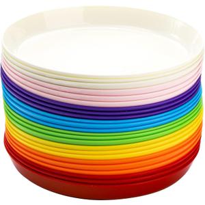 Frcctre 24 Pack Kids Plastic Plates, 7 Inch Small Unbreakable Children Dinner Plates Set BPA Free Reusable Snack Salad Plate for BBQ, Travel, Events, Dishwasher Safe, 8 Colors