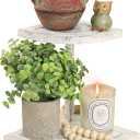 Tikea Decorative Wood Riser for Display, 2-Tier Farmhouse Corner Shelf for Kitchen Bathroom Counter Decor, Farmhouse Riser for Soap Dispenser, Decorations and Plant (White)