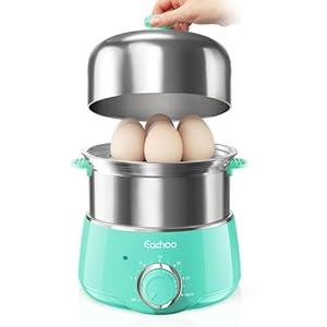 Hard Boiled Egg Cooker - CACHOO 14-Egg Rapid Stainless Steel Egg Boiler with 30-Min Timer & Auto Shut Off, Compact Electric Vegetable Steamer for Cooking, Dishwasher Safe, Aqua