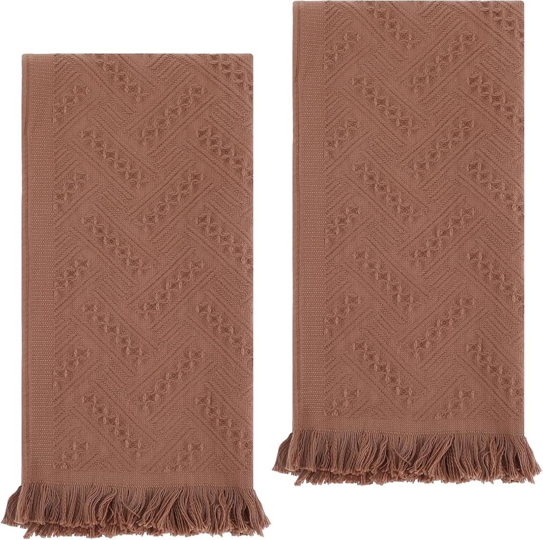 2 Pcs Hand Towels Bathroom, 3013 Inch Boho Decorative Hand Towels Turkish Soft Face Towel for Boho Bathroom Decor Farmhouse Kitchen Hotel Spa Guest(Brown)