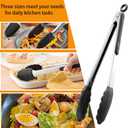 Kitchen Tongs with Silicone Tips,Tongs for Cooking Heat Resistant 600 Degrees Stainless Steel Locking Tongs,Black Set of 3-7", 9" and 12"